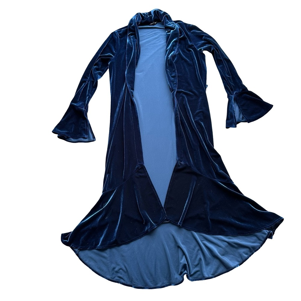 Express Cardigan Coat Size XS Navy Velvet Stretch Dramatic Bell Sleeve High-Low